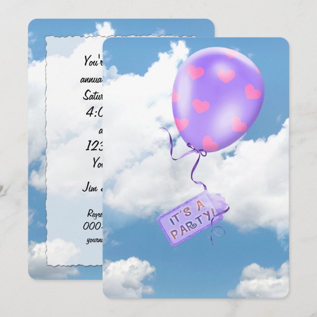 Invitation Ballon de fête dans le ciel (Devant / Derrière)