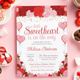 Invitation Ballon de Saint-Valentin Rose Chérie Fille Baby Sh
