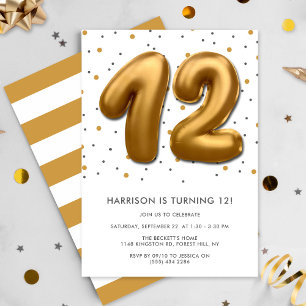 Invitation Ballon d'huile d'or moderne 12e anniversaire