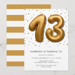 Invitation Ballon d'huile d'or moderne 13e anniversaire