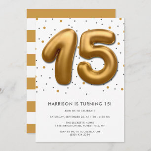Invitation Ballon d'huile d'or moderne 15e anniversaire