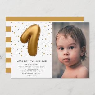 Invitation Ballon d'huile d'or moderne 1er anniversaire Photo