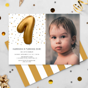 Invitation Ballon d'huile d'or moderne 1er anniversaire Photo