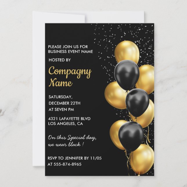 Invitation Ballon d'invitation à la soirée Black Gold Busines (Devant)