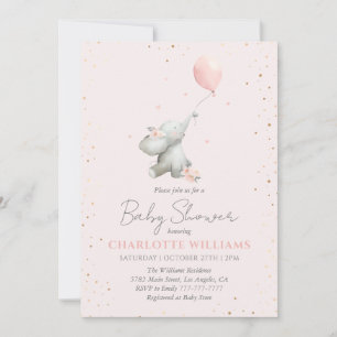 Invitation Ballon éléphant mignon rose or fille Baby Shower