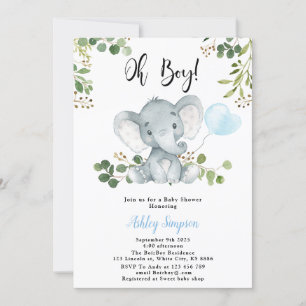 Invitation Ballon éléphant Oh baby shower garçon
