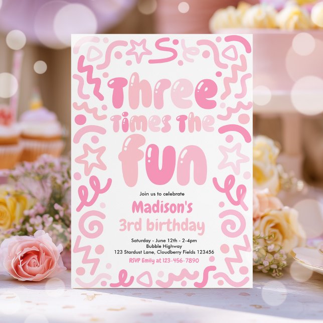 Invitation Ballon en confettis Trois fois plus de fun 3e anni (Créateur téléchargé)