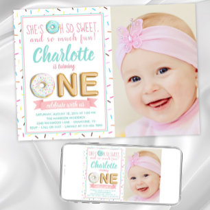 Invitation Ballon en feuille de donuts pour filles Photo Prem