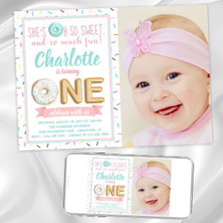 Invitation Ballon en feuille de donuts pour filles Photo Prem