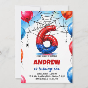 Invitation Ballon en feuille de super-héros araignée aquarell