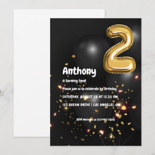 Invitation Ballon en feuille d'or et confettis pour photo de 