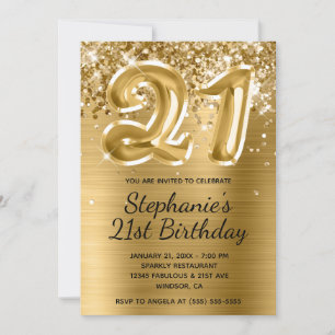 Invitation Ballon en feuille d'or pailleté 21e anniversaire