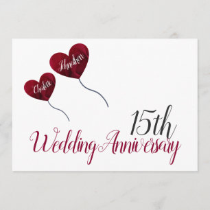 Invitation Ballon en forme de cœur rouge pour les 15 ans de m