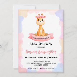 Invitation Ballon étoile Cute Giraffe baby shower garçons