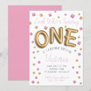 Invitation Ballon Gold Foil moderne 1er anniversaire Invitati