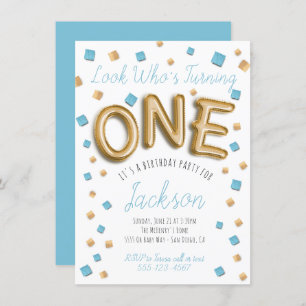 Invitation Ballon Gold Foil moderne 1er anniversaire Invitati