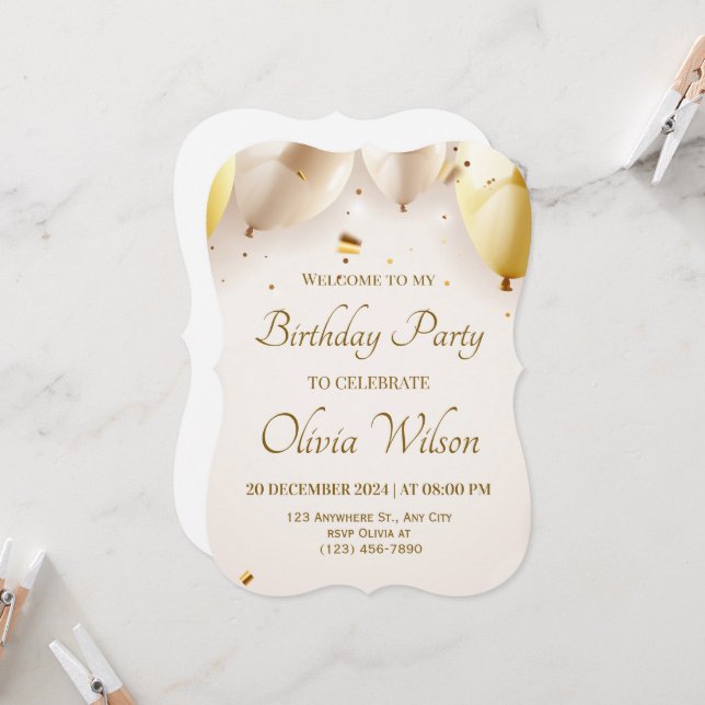 Invitation Ballon Joyeux Anniversaire – Lumineuse  (Devant/Arrière en situation)
