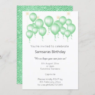 INVITATION BALLON MODERNE ÉLÉGANT SAGE GREEN CHEVRON ANNIVERS