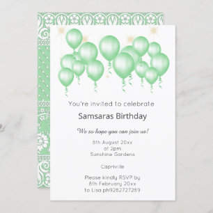 INVITATION BALLON MODERNE ÉLÉGANT SAGE GREEN LACE ANNIVERSAIR