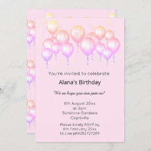 INVITATION BALLON MODERNE ET ÉLÉGANT JOLIE ANNIVERSAIRE PASTE