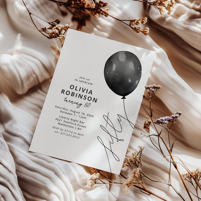 Invitation Ballon Noir Branché 50e Anniversaire (Créateur téléchargé)