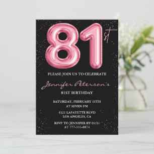 Invitation Ballon Noir Rose Glam Paillettes 81e anniversaire