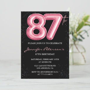 Invitation Ballon Noir Rose Glam Paillettes 87e anniversaire