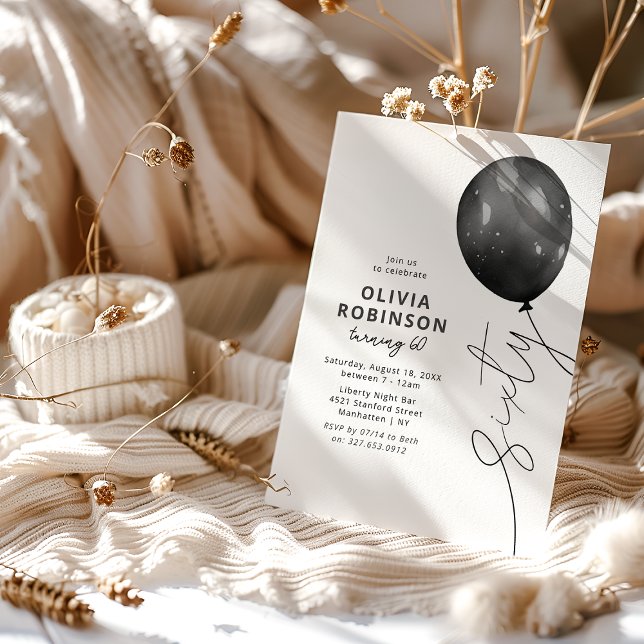 Invitation Ballon Noir Tendance 60e Anniversaire (Créateur téléchargé)