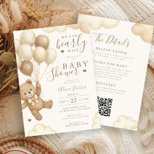 Invitation Ballon ours brun pour une baby shower pour bébé de