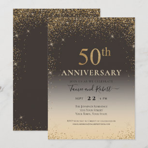 Invitation Ballon Pailleté Or 50e Anniversaire