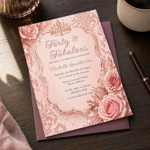 Invitation Ballon Pailleté Rose Gold 40 ans et Joyeux Anniver