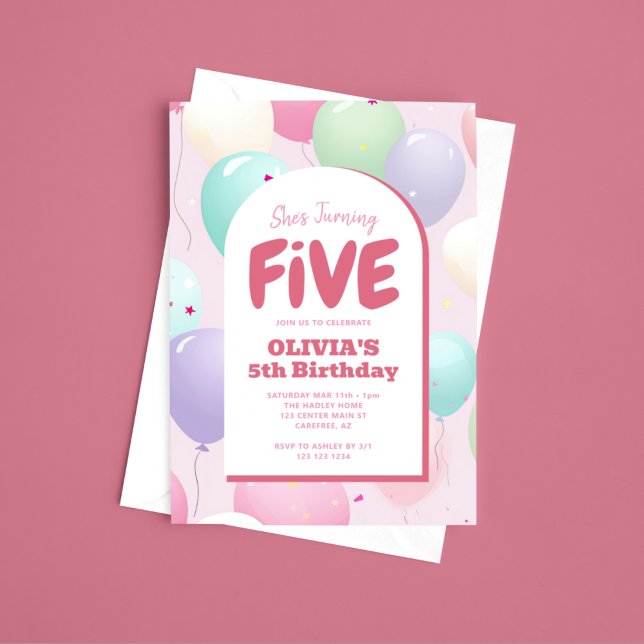 Invitation Ballon Pastel pour 5e Anniversaire (Créateur téléchargé)