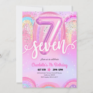 Invitation Ballon Pastel Rose 7e Anniversaire