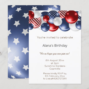 INVITATION BALLON PATRIOTIQUE BLEU ROUGE BLANC 2 ANNIVERSAIRE