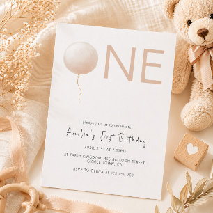 Invitation Ballon Pêche Poussiéreux Minimaliste Premier Anniv