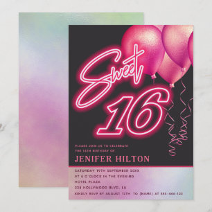 Invitation Ballon rose cool holographique néon doux 16