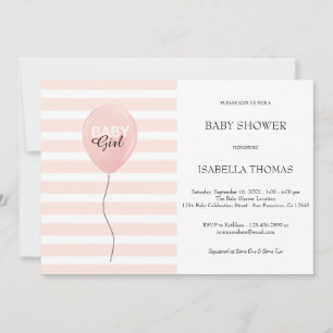 Invitation Ballon rose Fille Baby shower à rayures roses