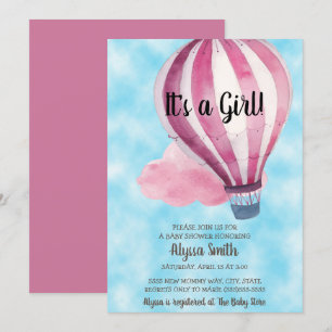 Invitation Ballon Rouge Bébé Fille Ciel Bleu Baby Shower