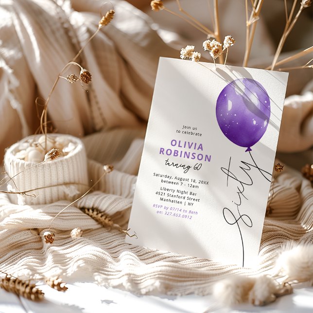 Invitation Ballon Violet Tendance 60e Anniversaire (Créateur téléchargé)