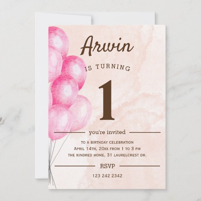 Invitation Ballons 1er anniversaire fête (Devant)