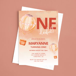 Invitation Ballons à air chaud Apricot Boho 1er anniversaire