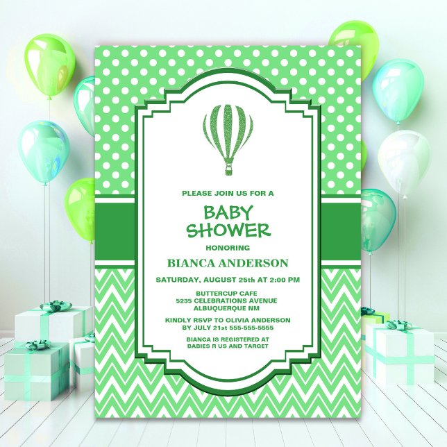 Invitation Ballons à air chaud baby shower vert (Créateur téléchargé)