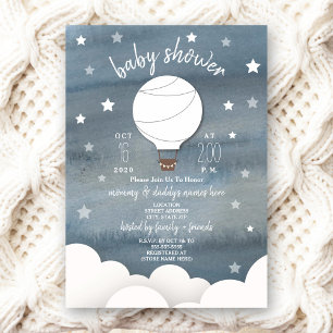 Invitation Ballons à air chaud blanc + Étoiles Baby shower ne