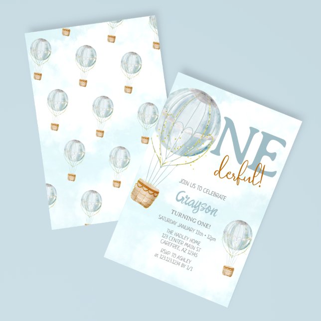 Invitation Ballons à air chaud bleu 1er anniversaire Invitati (Créateur téléchargé)