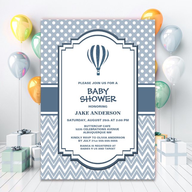 Invitation Ballons à air chaud gris baby shower (Créateur téléchargé)