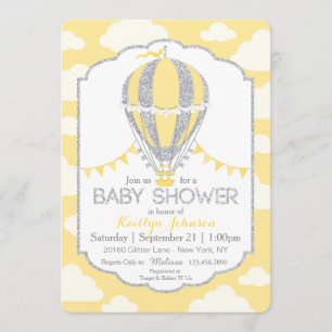 Invitation Ballons à air chaud jaune Baby shower neutre selon