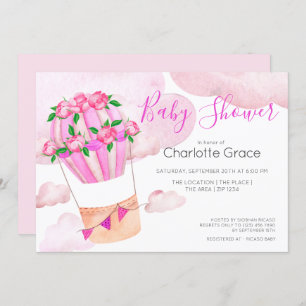 Invitation Ballons À Air Chaud Rose Dans Le Baby shower Nuage