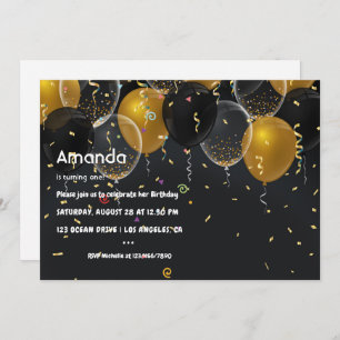 Invitation Ballons à huile d'or et Confetti Anniversaire