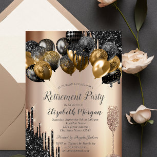 Invitation Ballons à Parties scintillant noire Retraite en ve