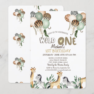 Invitation Ballons Animaux de la Jungle 1er Anniversaire